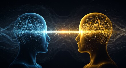 Fototapeta premium Conceptual illustration of opposing minds connected by energy.