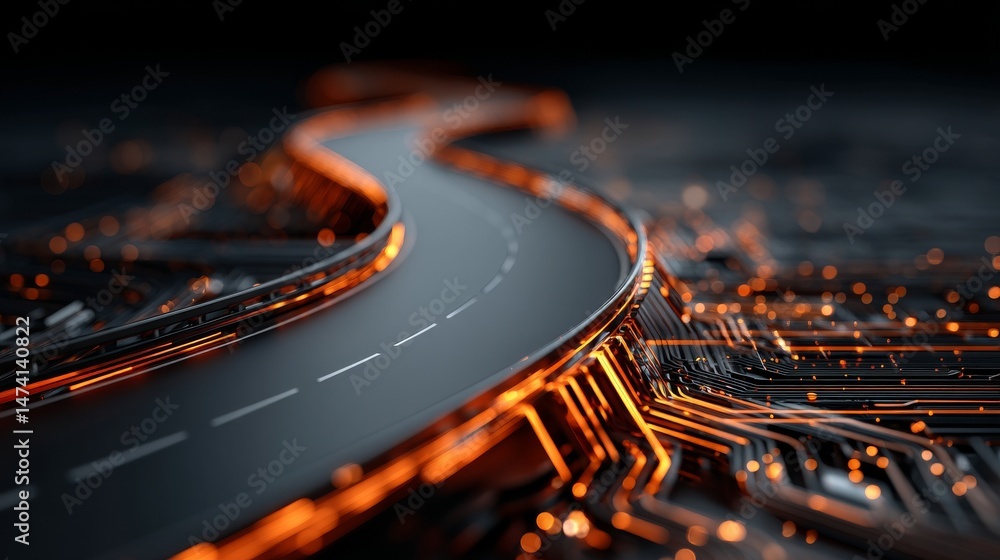 Wall mural representation of modern technology and innovative processes in it, including networking and big dat