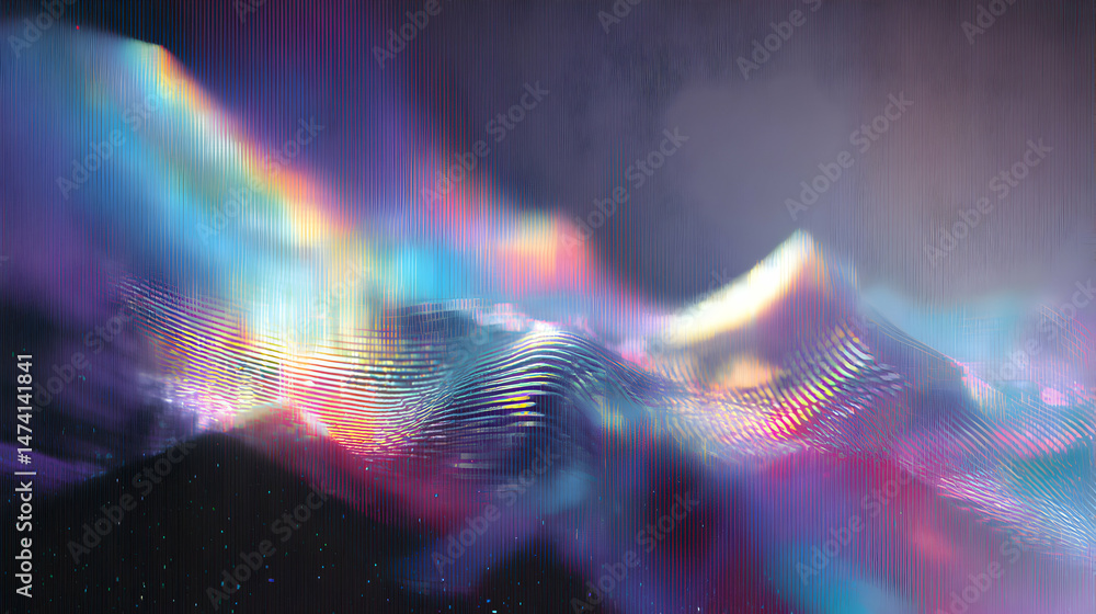 Poster abstract aurora waves and lines in a colorful gradient effect against a dark background