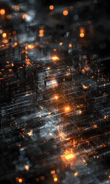 Abstract technological network with glowing nodes creating a complex digital structure
