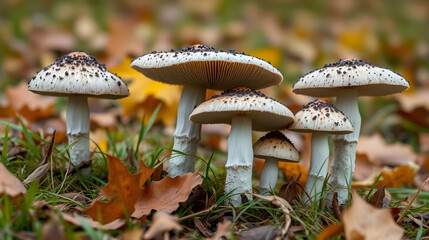 a group of Coprinopsis atramentaria mushrooms in autumn of a field