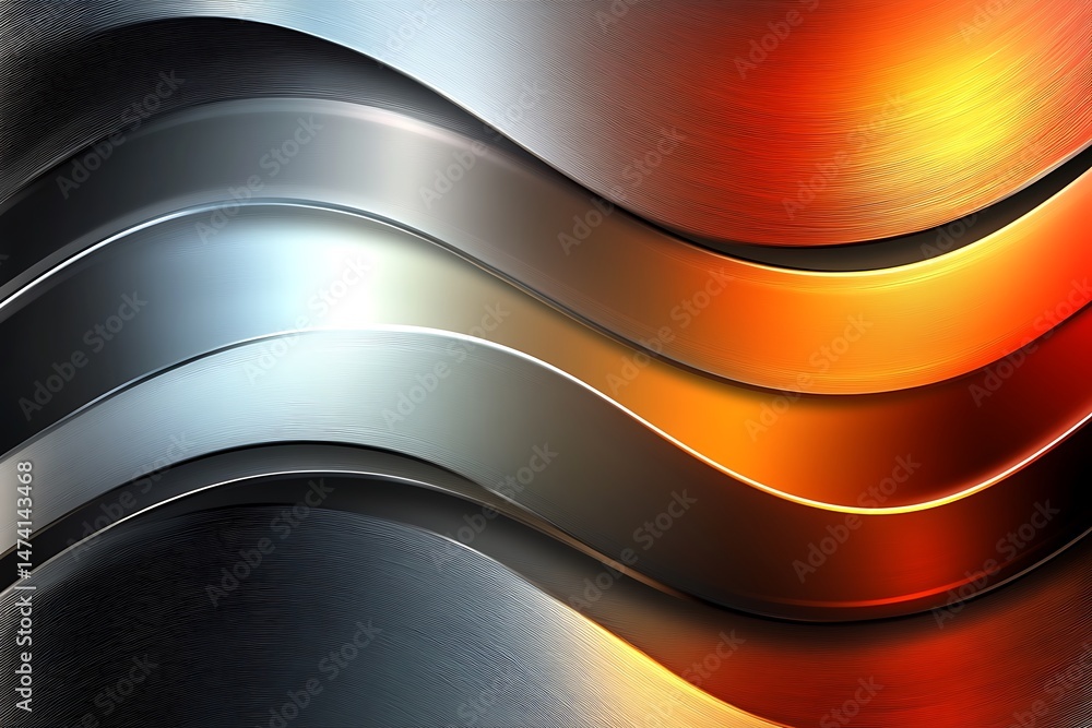 Aufkleber metallic abstract background with bold colorful waves and shimmering chrome highlights