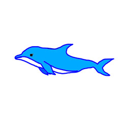 Dolphin isolated, Blue cartoon dolphin