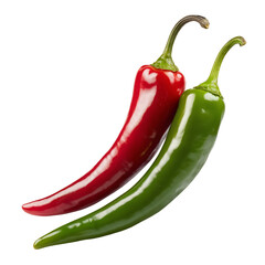 Vibrant Red and Green Chili Peppers Isolated on Black Background