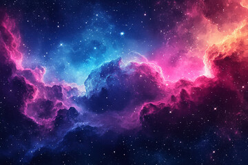 Obraz premium Colorful Nebula with Stars and Clouds. Vibrant cosmic clouds and stars form a colorful, breathtaking view of the vast, unknown universe, creating a sense of wonder and exploration.
