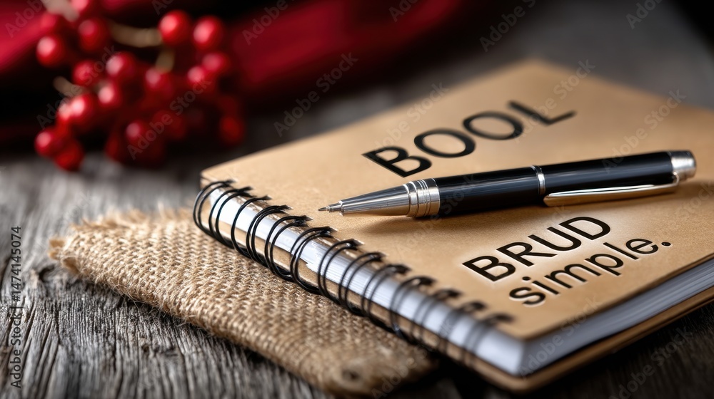 Aufkleber a pen sits on top of a notebook that says 