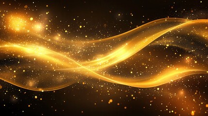 Obraz premium Golden abstract waves with sparkling particles