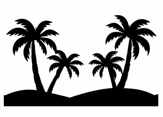 Obraz premium Minimalist Black and White Silhouette of Palm Trees in a Tropical Landscape
