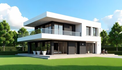 Fototapeta premium Luxury home architecture on a sunny, blue sky tropical beach estate