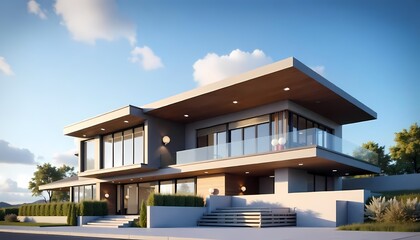 Fototapeta premium Luxury home architecture on a sunny, blue sky tropical beach estate