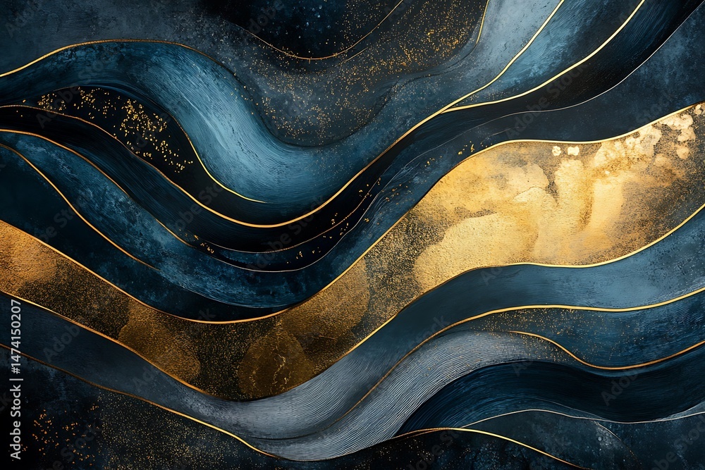 Fototapete Sophisticated dark abstract with layered gold wave patterns and subtle shimmer 