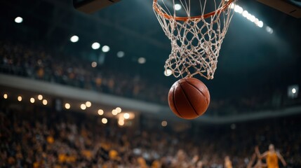 Basketball swishing through a hoop
