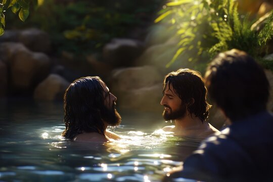 Two men bathing in a natural pool during the day