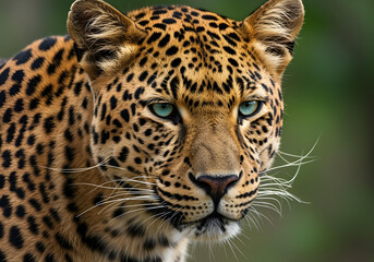 Fototapeta premium close-up of wild african leopard face with detailed rosette pattern for nature documentary and endangered species education 