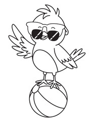 Cool Bird Wearing Sunglasses on Ball Line Art Page