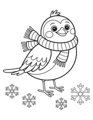 Winter Bird Wearing a Scarf Line Art Coloring Page
