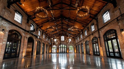 Fototapeta premium A spacious, industrial-style room featuring a concrete floor, metal beams, and a high ceiling, perfect for creating 360° HDRI, VR, and AR environments without any human presence