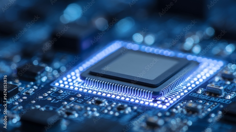Poster the cpu electronic circuit board is a representation of modern and high technology, encompassing com