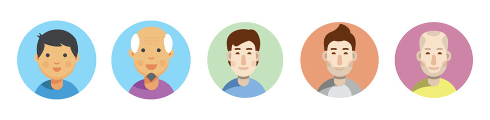 Color avatar icon.  Profile avatar symbol collection. Flat design icons of various professionals in business attire on colorful circular backgrounds. Vector illustration eps 10