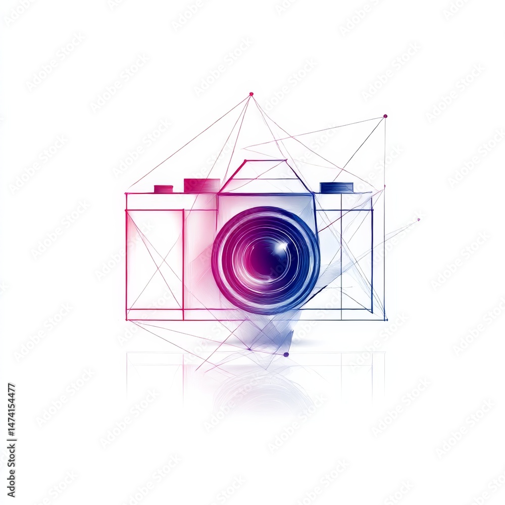 Poster Digital Camera Sketch: A Conceptual Rendering with Polygons and Reflective Lens Flare, Artistically Crafted