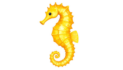 Fototapeta premium Cute watercolor illustration of a yellow seahorse, whimsical marine life art with a vibrant and playful design. 