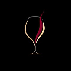 Single red wine glass with elegant transparent liquid isolated on black background