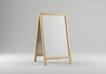 minimalist wooden sandwich board with clean white display panel for cafe menu or promotional message template
