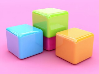 Fototapeta premium Colorful glossy cubes on a pink background