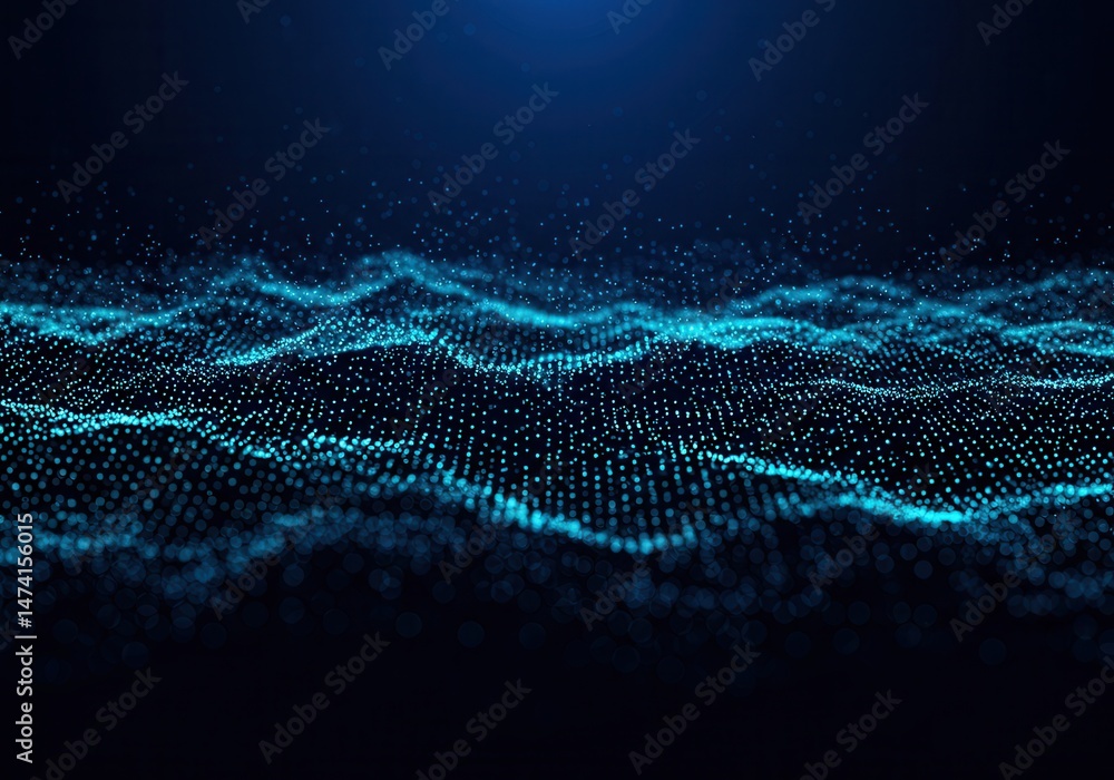 Aufkleber abstract blue wave pattern formed by glowing dots against a dark background with soft light