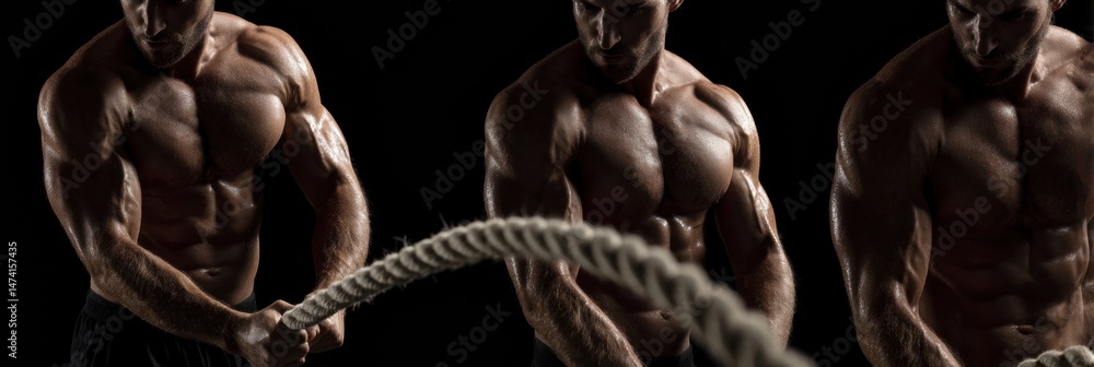 Poster training with a rope whip showcases upper body strength and motion in a gym setting