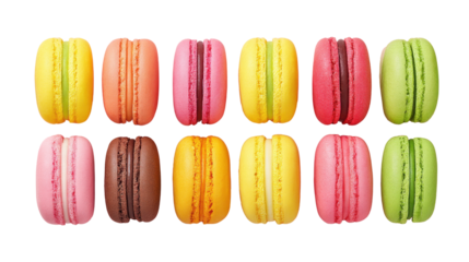 An exquisite display of assorted macarons in beautiful pastel colors arranged elegantly on a soft pink background