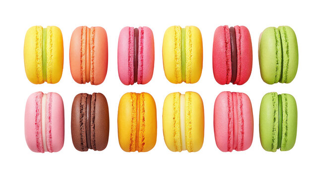 An exquisite display of assorted macarons in beautiful pastel colors arranged elegantly on a soft pink background