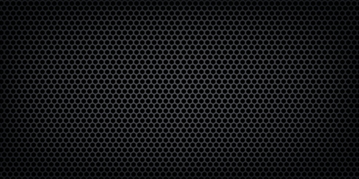 Black perforated metal plate. Metal grill. Black metal texture steel background. Perforated sheet metal.Abstract dark gray circle mesh pattern background texture.