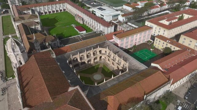 Mosteiro dos Jeronimos, Old Histoirical Monastery in the Belem district of Lisbon, Portugal. Manueline Style. Aerial