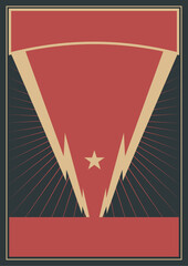 Retro Propaganda Poster. Stilisierte Sonnenstrahlen und Blitze. Banner oben und unten mit Copyspace