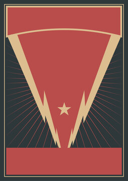Retro Propaganda Poster. Stilisierte Sonnenstrahlen und Blitze. Banner oben und unten mit Copyspace