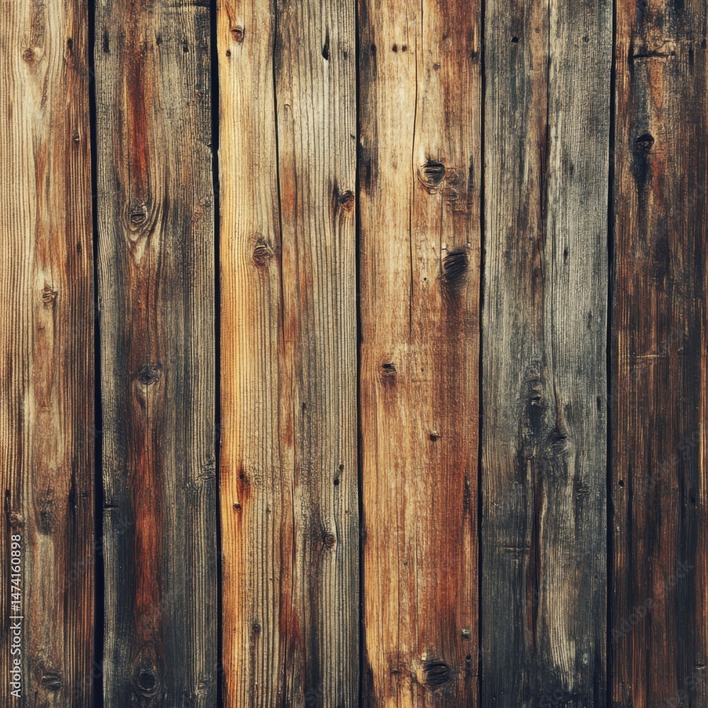 Poster close up of weathered wood planks creating a rustic wall in a vertical shot showing texture and grai
