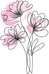Elegant Pink Watercolor Flowers with Line Art Drawing Minimalist Botanical Illustration