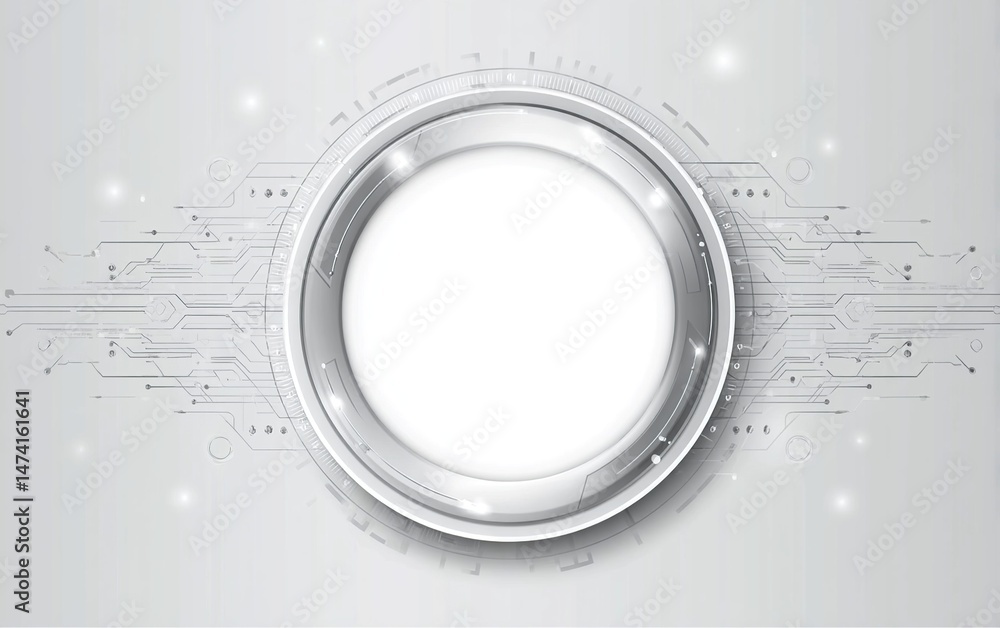 Poster futuristic technology background vector with a white circle and grey circuit board elements for
