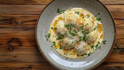 Creamy, cheesy dumplings served in a light sauce