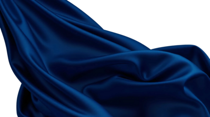 Dark blue silk cloth flying isolated on transparent background