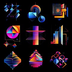 Set of colorful vector arrows and abstract geometric icons, a modern design element set for web and business concept illustration