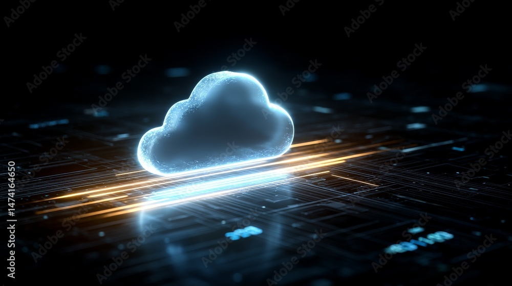 Poster the concept of cloud computing, cloud storage, and cloud services is represented by a digital cloud 