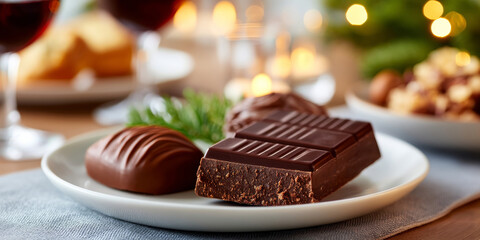 Festive Table Setting with Assorted Chocolates and Elegant Presentation for World Chocolate Day Celebration