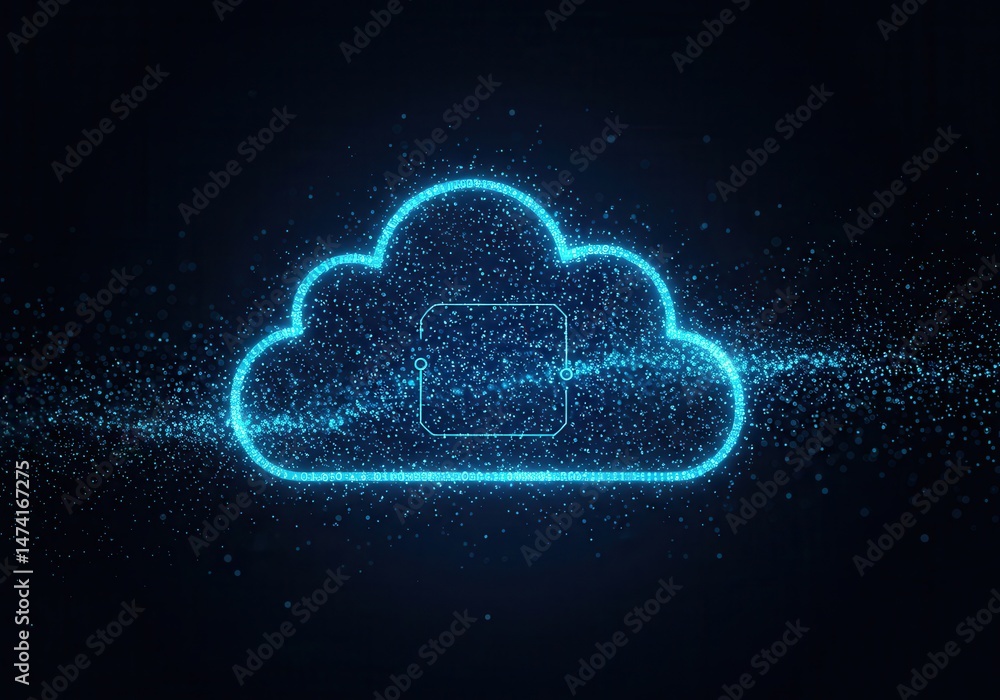 Aufkleber glowing blue cloud computing symbol with circuit board design on a dark background