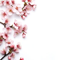 Delicate pink blossoms arranged on a white background