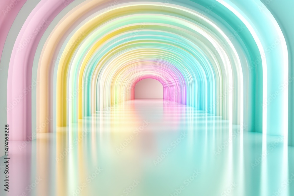 Poster pastel arches in endless corridor perspective view abstract architecture interior design concept col