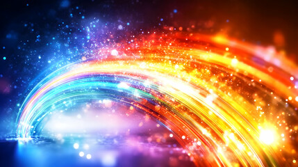 Obraz premium Vibrant, swirling rainbow arc with glittering particles on a dark background