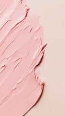 Close-up of smooth pink cosmetic cream or makeup foundation smeared on a soft beige background. Generative AI