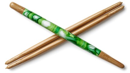 Fototapeta premium Green Bamboo Knitting Needles with Craft Supplies, and DIY.
